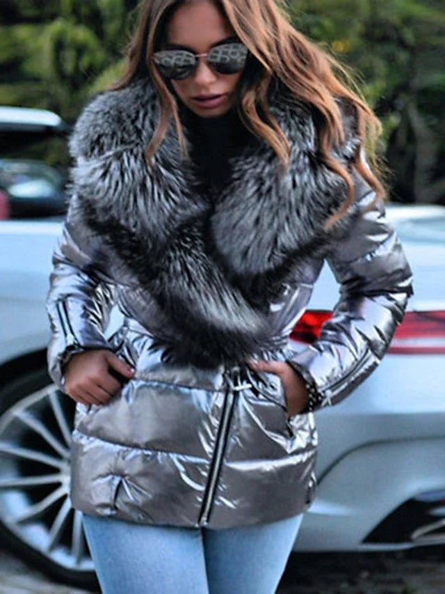 Giacca Invernale Imbottita con Collo in Pelliccia